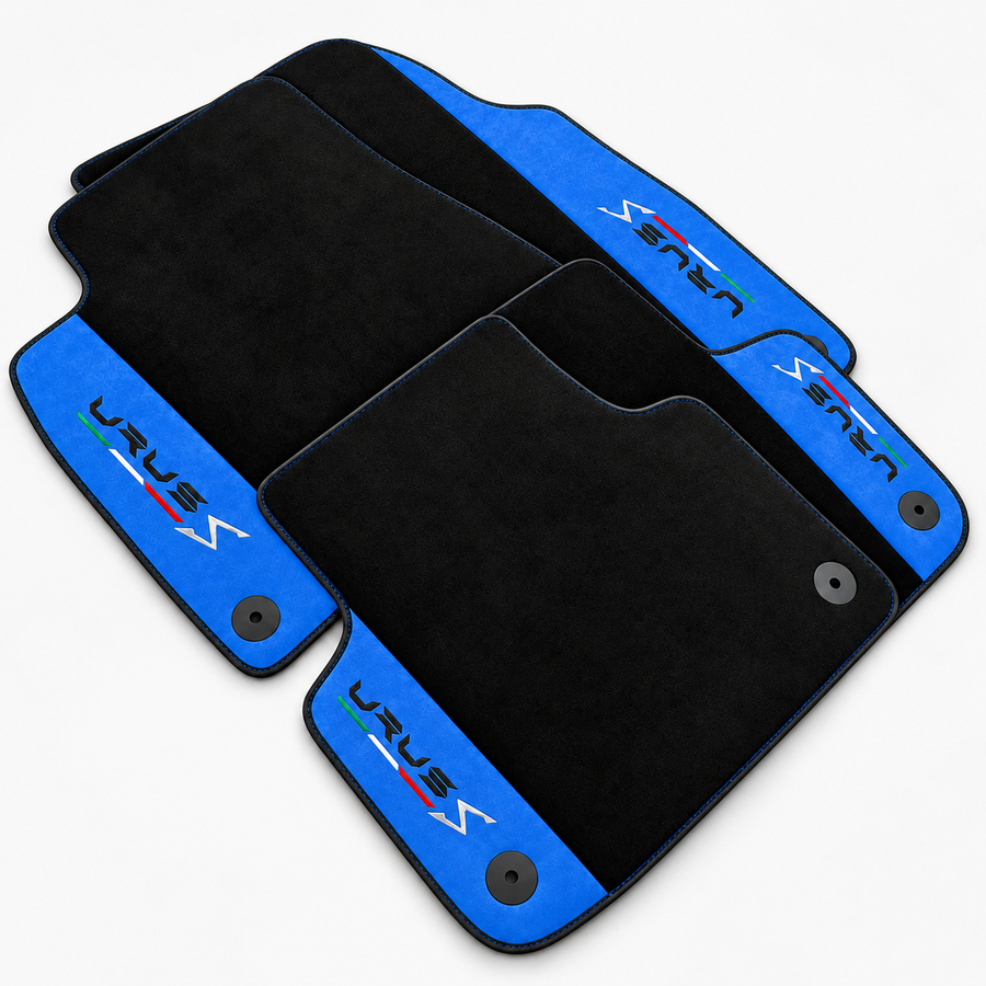 Black Floor Mats For Lamborghini Urus S With Blue Alcantara Leather