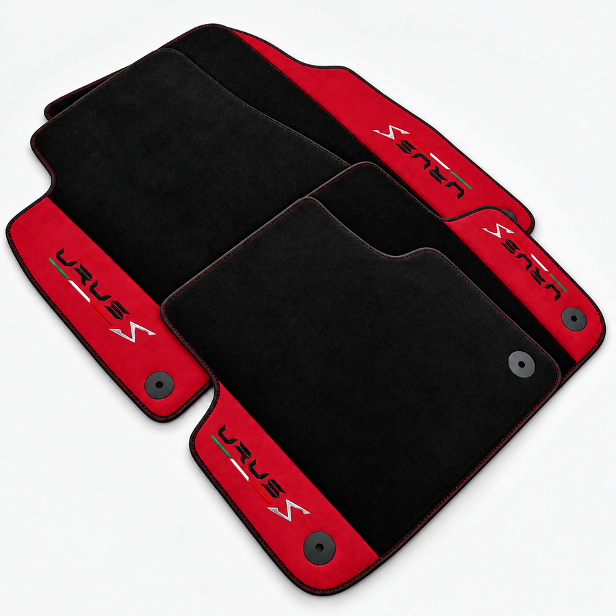 Black Floor Mats for Lamborghini Urus S with Red Nappa Leather