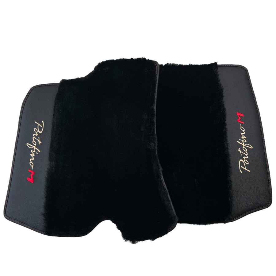 Black Sheepskin Floor Mats for Ferrari Portofino M (2018-2023) with Leather - AutoWin