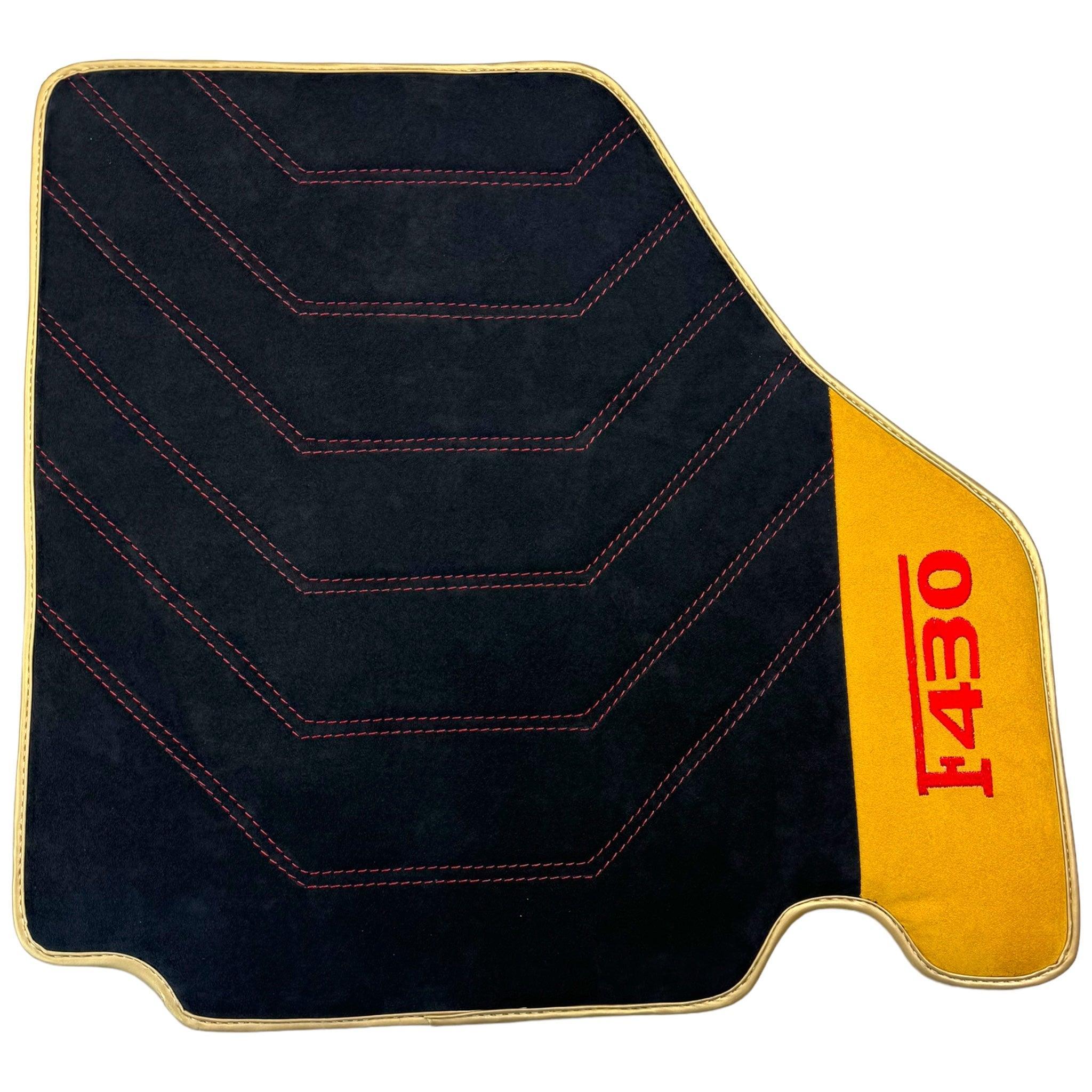 Black Alcantara Floor Mats for Ferrari F430 (2004-2009) - Red Sewing - AutoWin