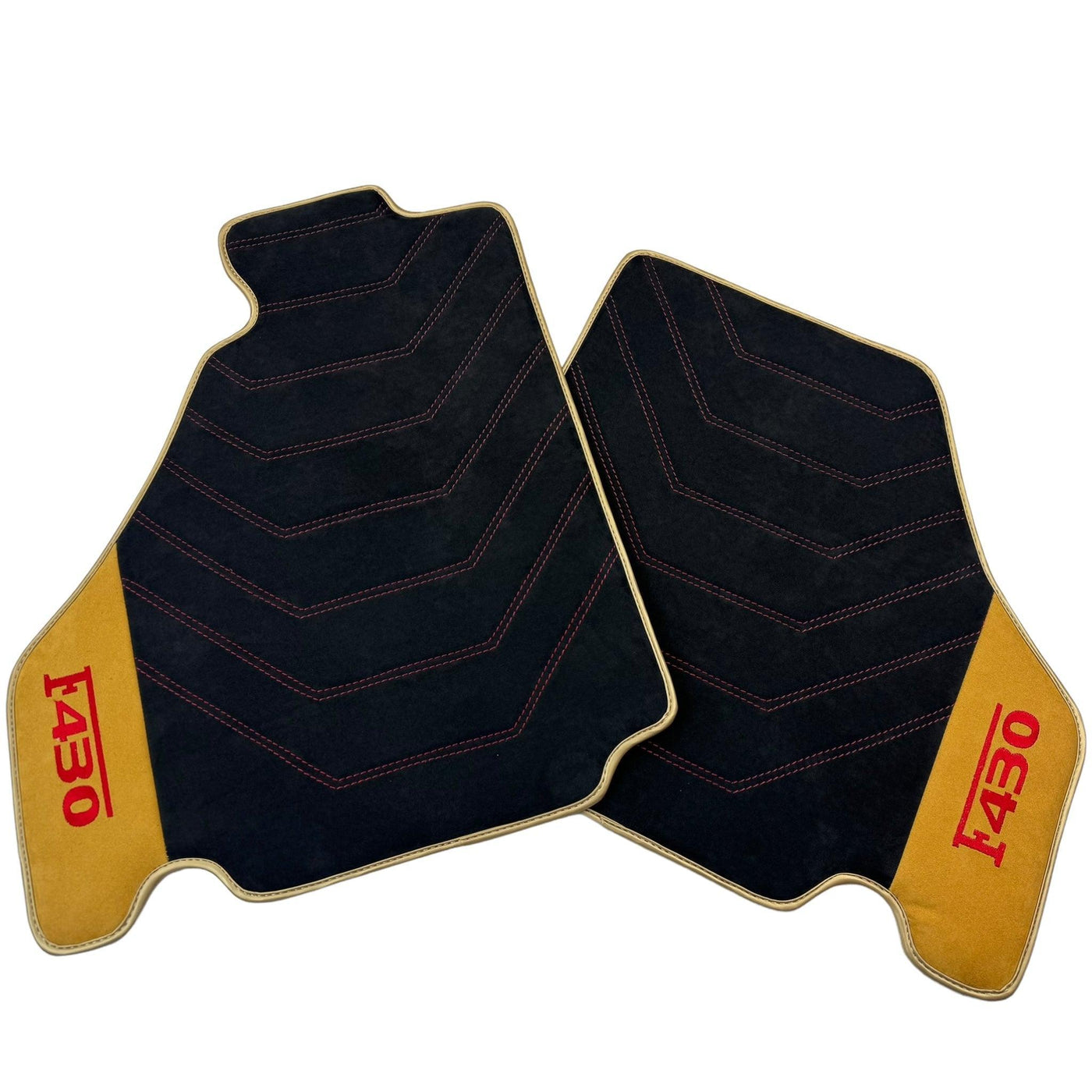 Black Alcantara Floor Mats for Ferrari F430 (2004-2009) - Red Sewing - AutoWin