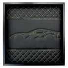 Black Leather Inspired Wall Art: Embroidered Yellow Stitch Luxury Decor