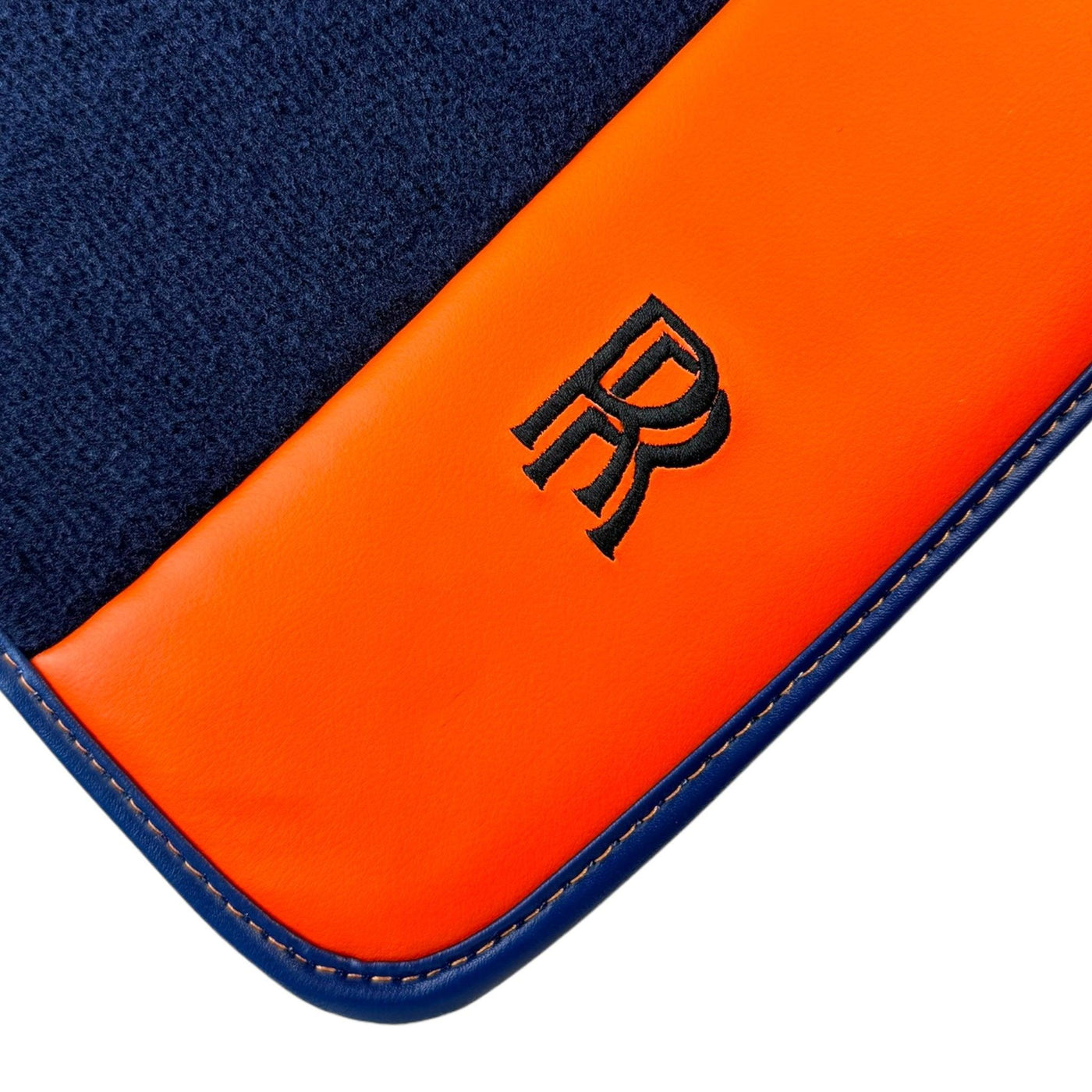 Dark Blue Floor Mats for Rolls Royce Cullinan with Orange Leather - AutoWin