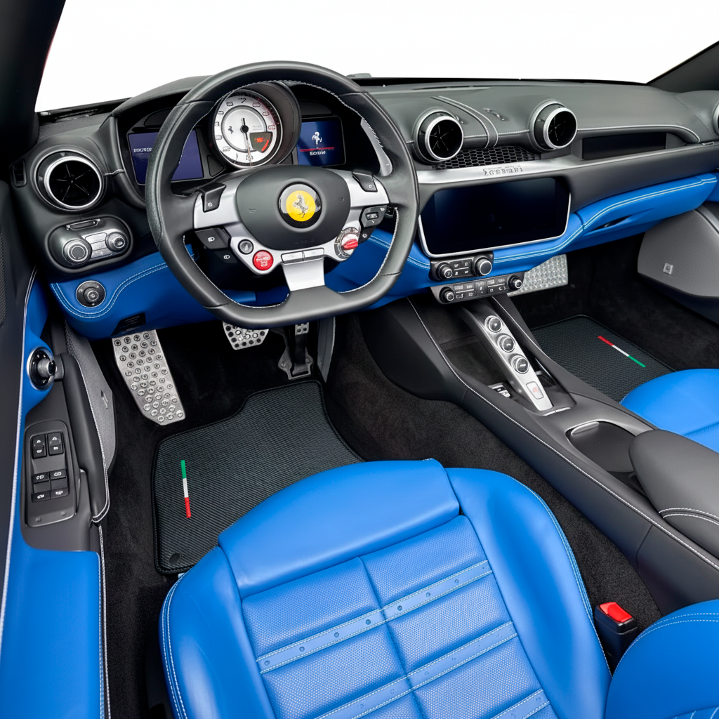 Carbon Fiber Leather Floor Mats For Ferrari Roma (2021-2024)