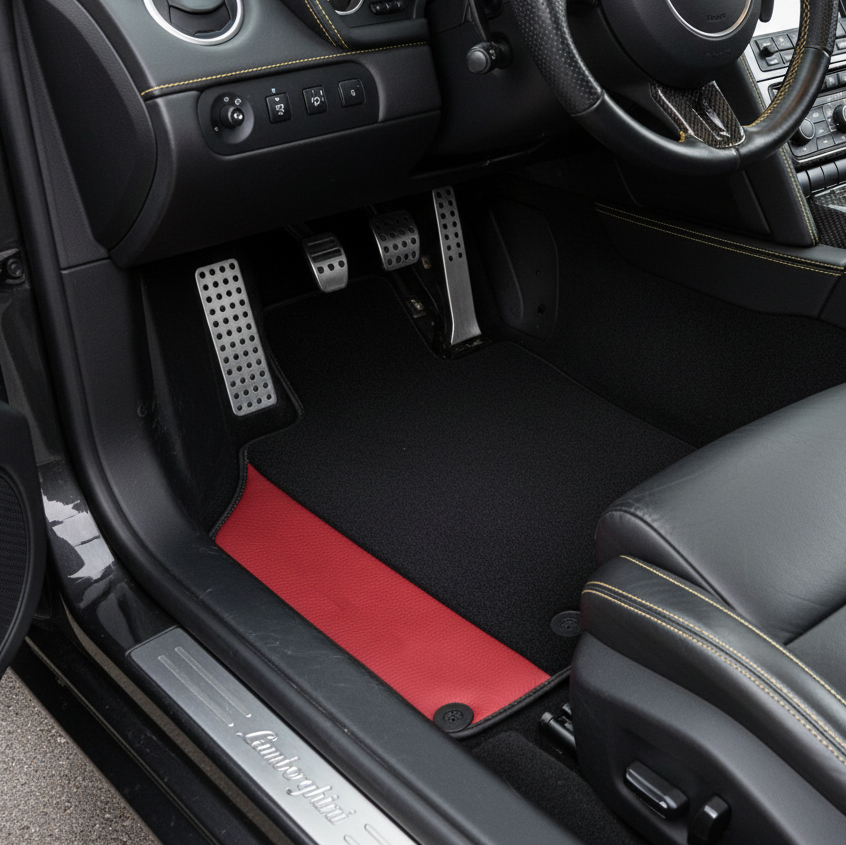 Interior look of floor mats for Lamborghini Gallardo With Red Leather