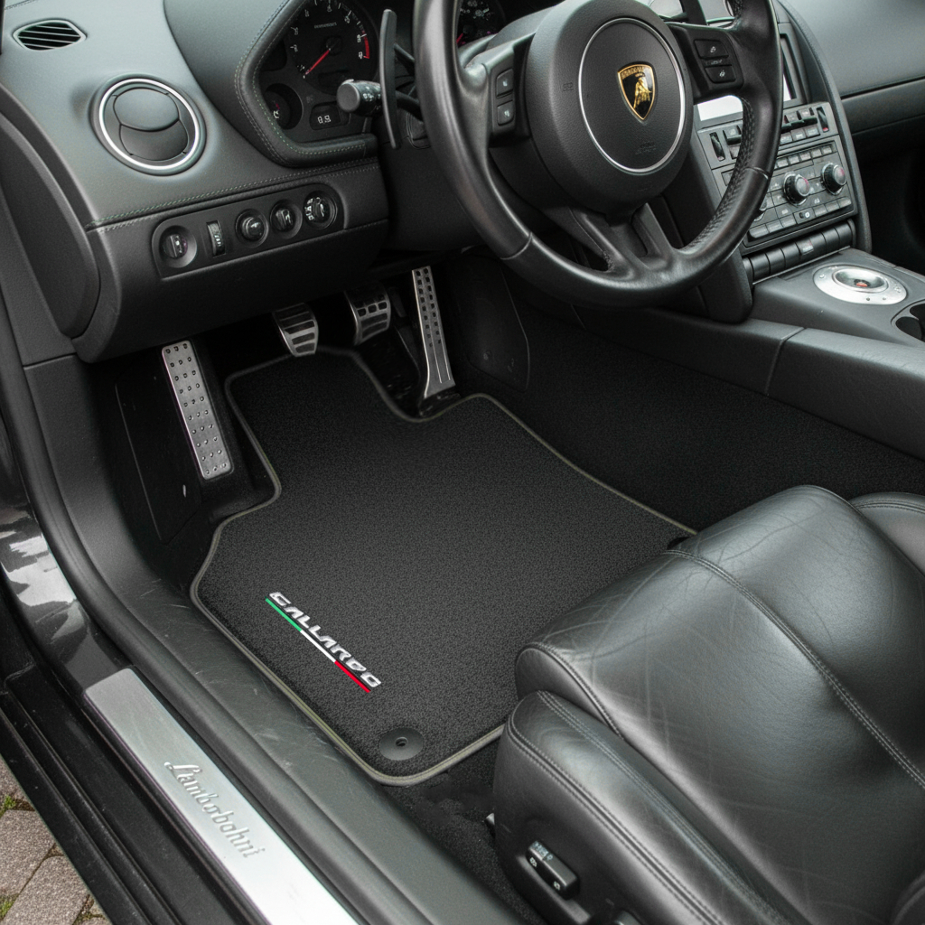 Black Floor Mats for Lamborghini Gallardo With Green Leather - AutoWin.EU