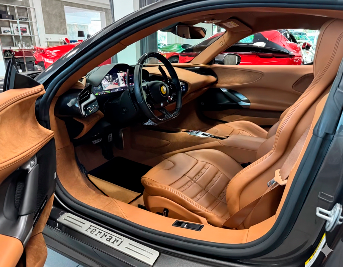 Black Floor Mats for Ferrari SF90 Stradale (2019-2024) with Golden Leather