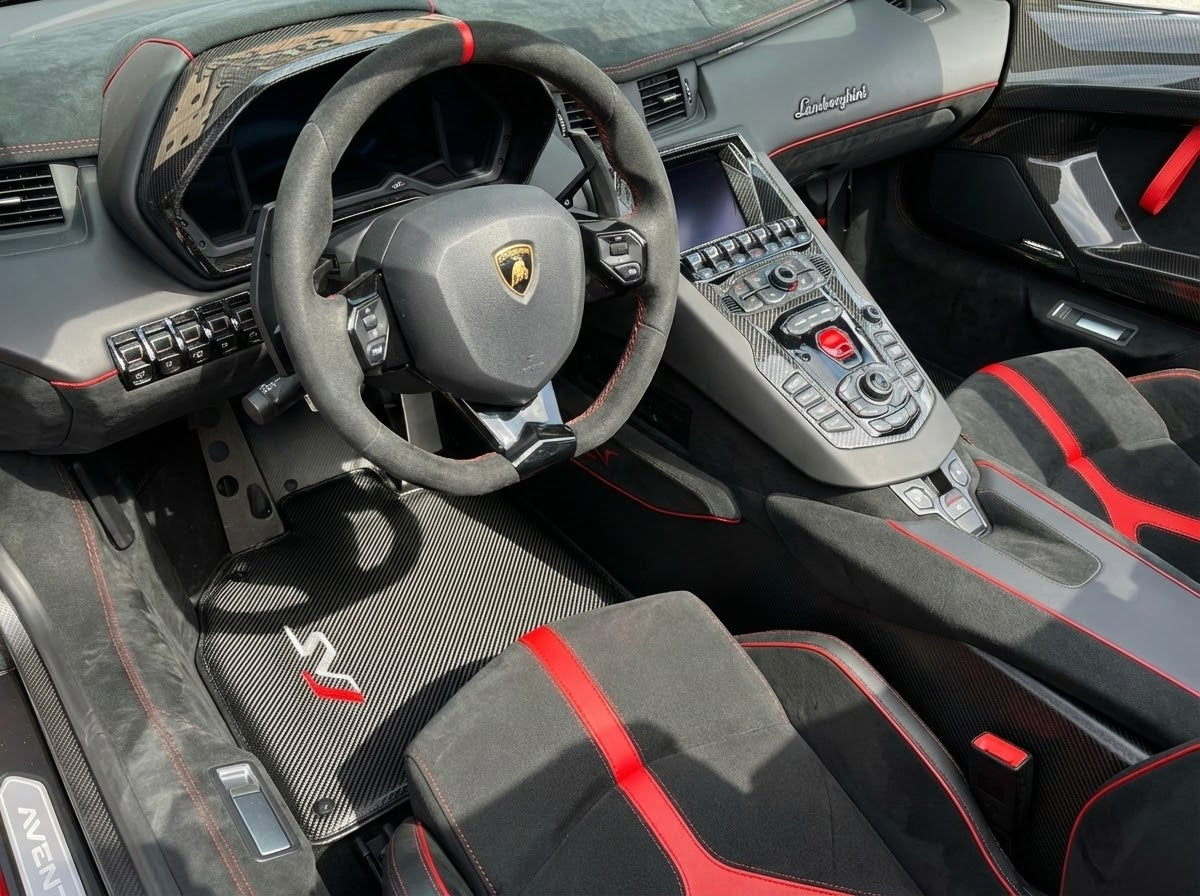 Interior look of floor mats for Lamborghini Aventador Svj Leather Carbon Limited Edition