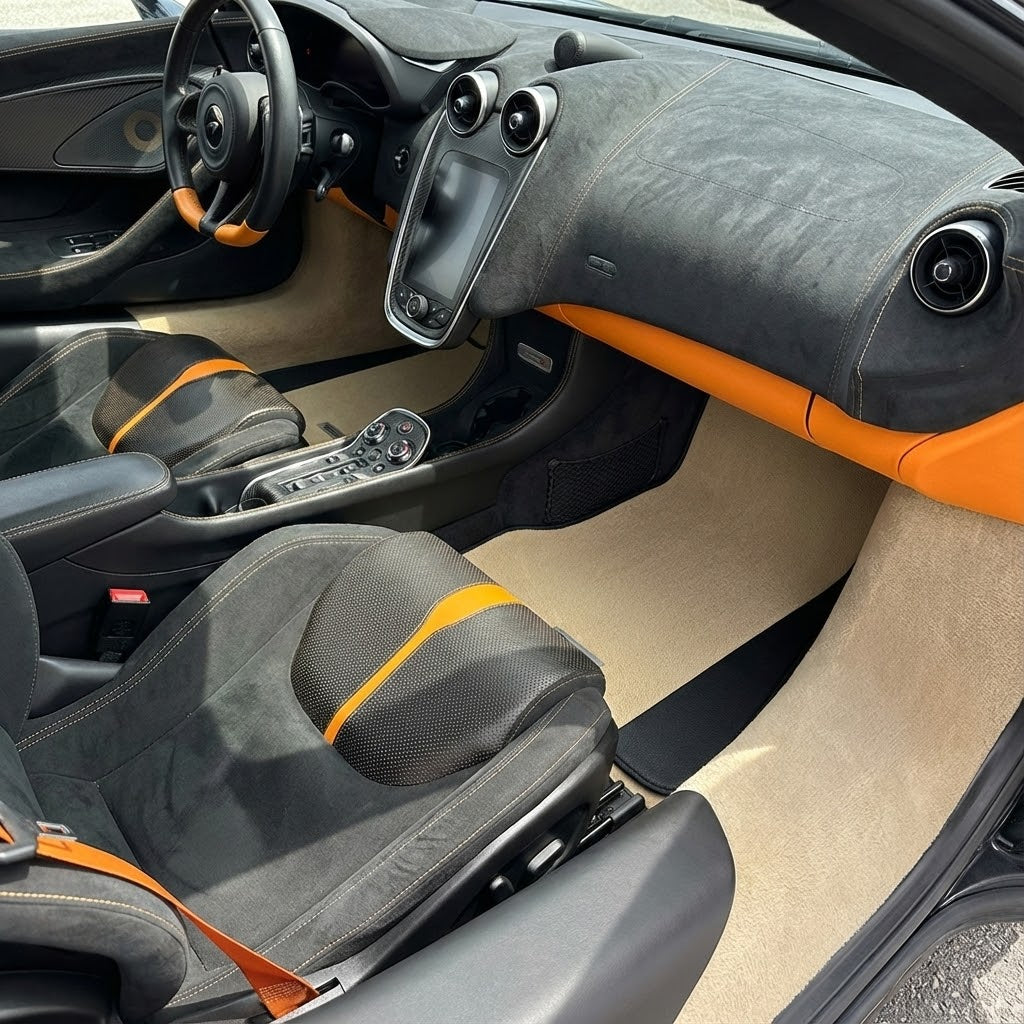 Black Floor Mats For McLaren 570S (2015-2021) With Red Leather - AutoWin