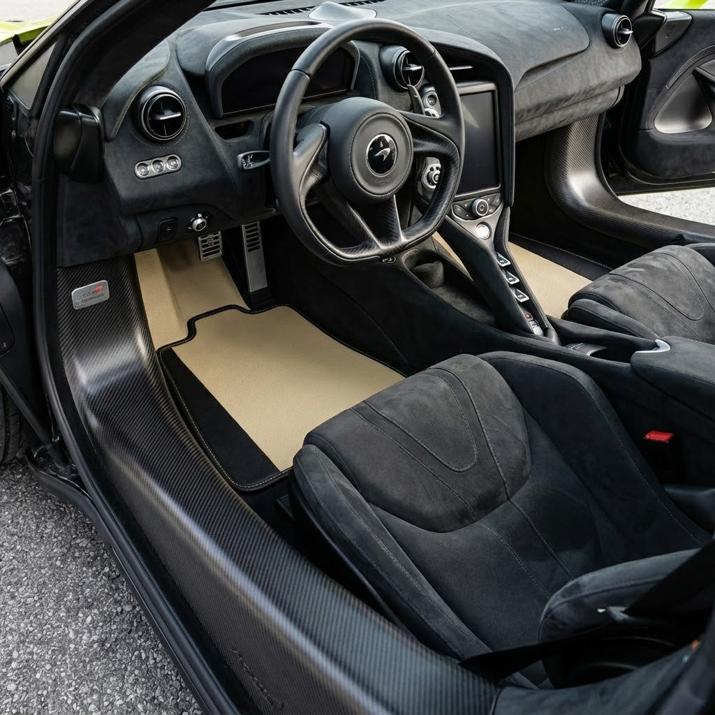 Black Floor Mats for McLaren 750S (2023-2025) with Blue Leather - AutoWin