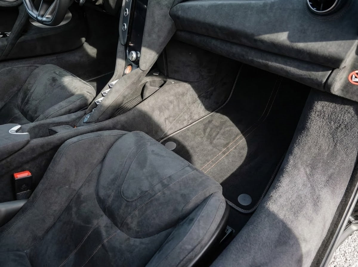 Interior look of floor mats for Floor Mats For McLaren 750S (2023-2025) Alcantara Black Tailored Carpets