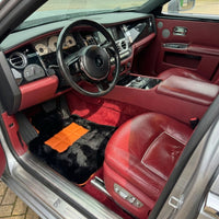 Black Sheepskin Floor Mats for Rolls-Royce Ghost Series I (2010–2020) I Orange Leather Trim