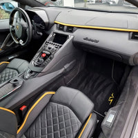 Black Floor Mats for Lamborghini Aventador SV with Alcantara Leather | Yellow Edition