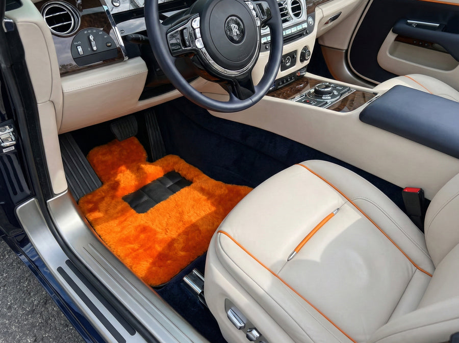 Orange Sheepskin Floor Mats For Rolls Royce Dawn Rr6 2016-2023 Er56 Design Brand