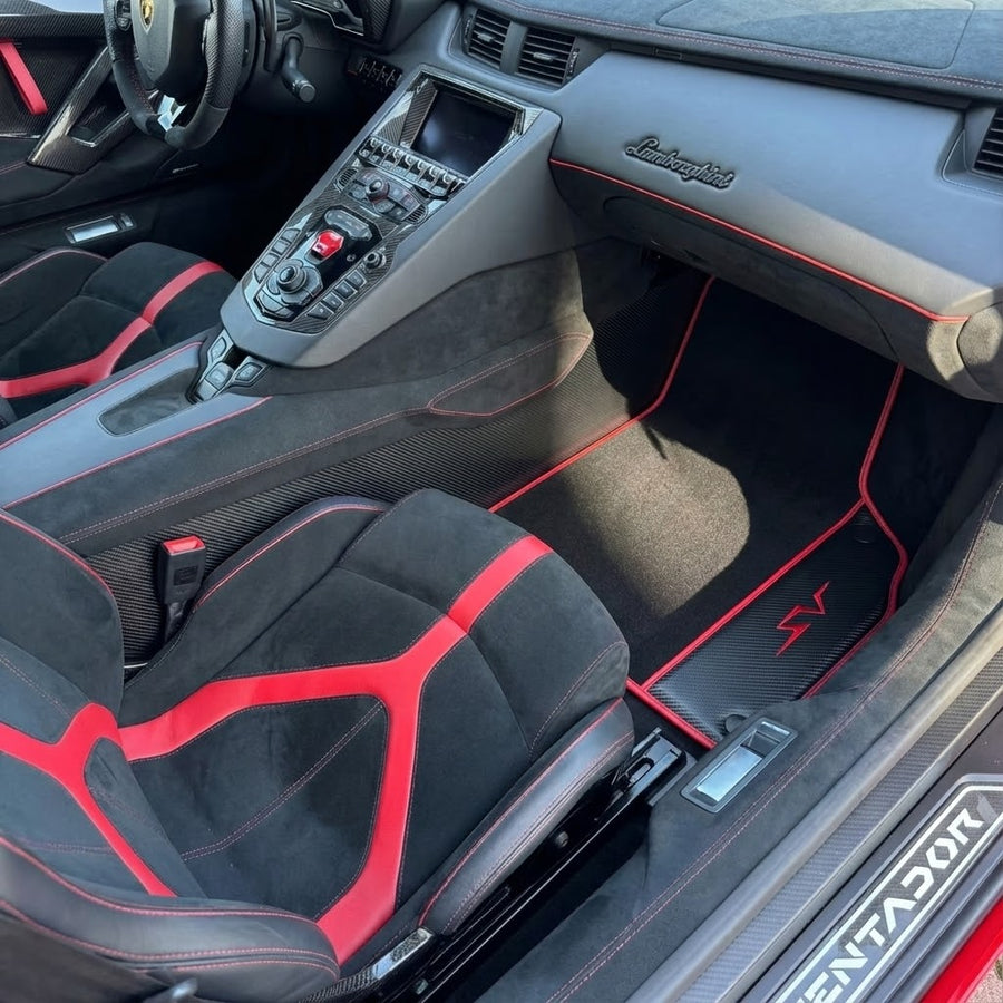 Black Floor Mats for Lamborghini Aventador SV with Carbon Fiber