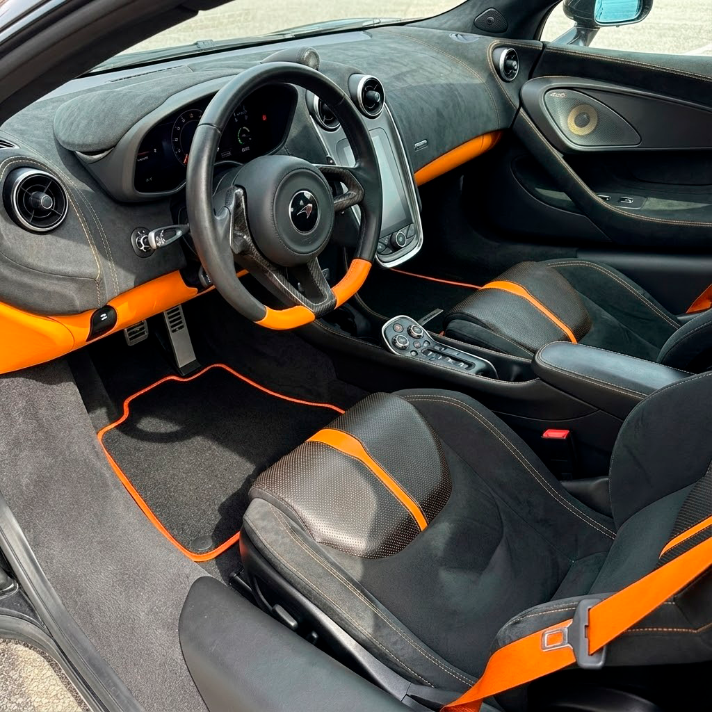Floor Mats for McLaren 570S (2015-2021) Black Tailored with Orange Trim