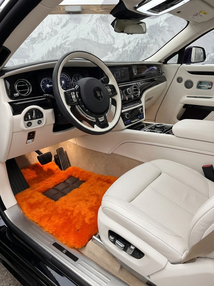 Orange Sheepskin Floor Mats For Rolls Royce Spectre (2023-2024) Er56 Design Brand