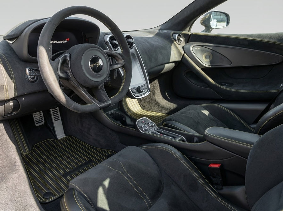 Leather Floor Mats for McLaren 570S (2015-2021) Black Tailored Yellow Sewing