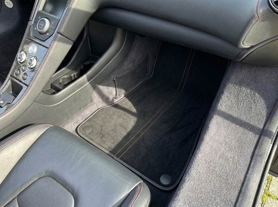 Floor Mats For McLaren MP4-12C (2011–2014) Alcantara Black Tailored Carpets With Orange Sewing