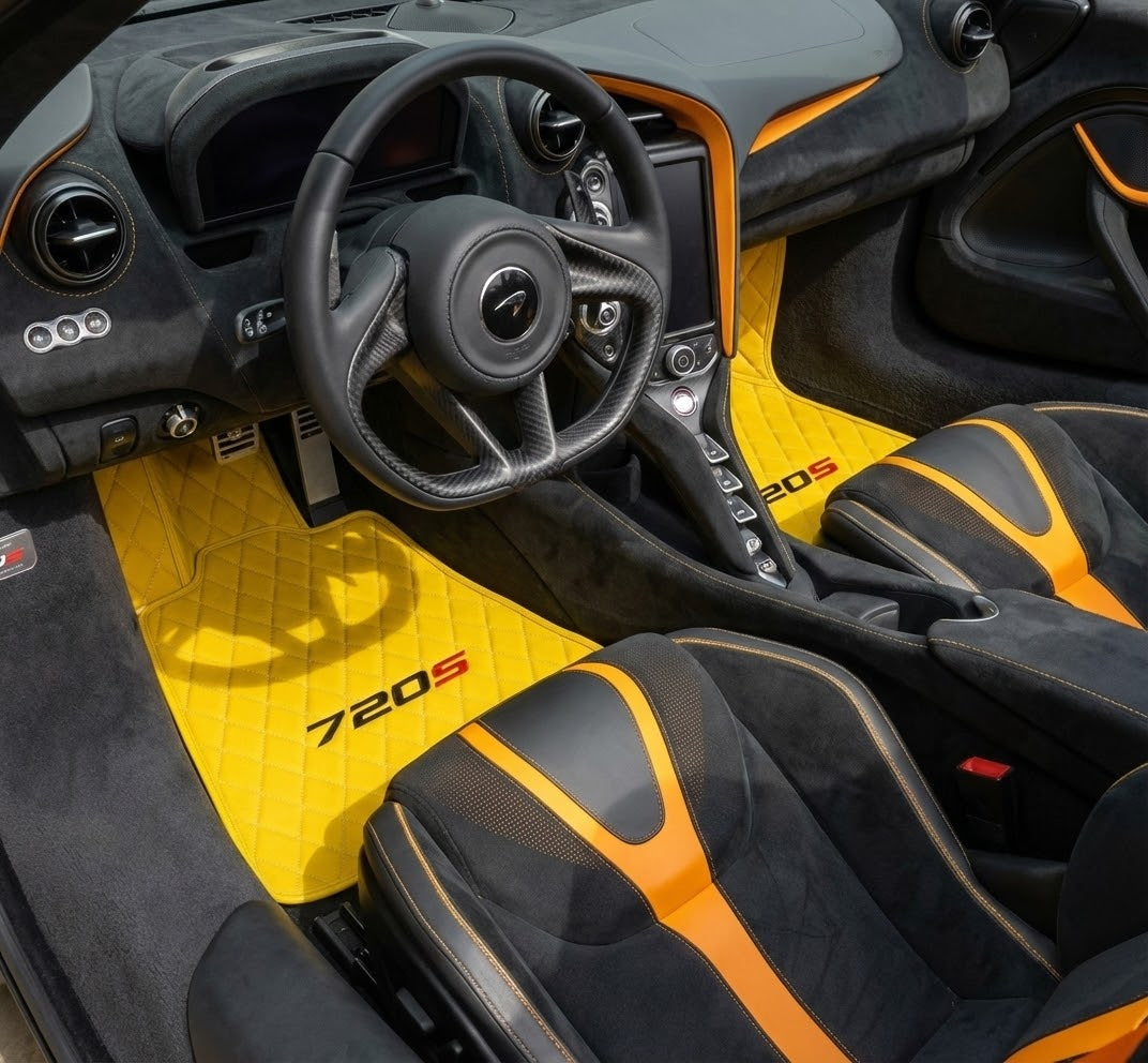Interior look of floor mats for Yellow Leather Floor Mats For McLaren 720S