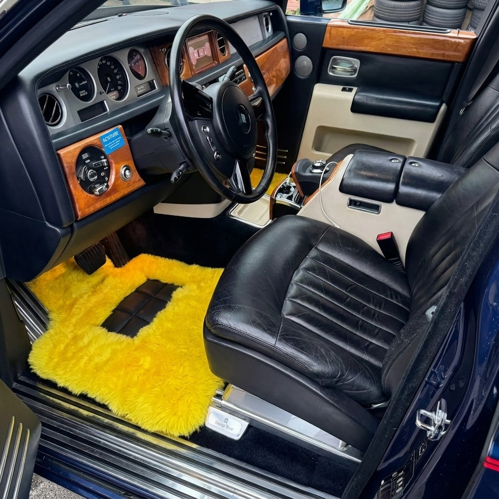 Yellow Sheepskin Floor Mats for Rolls Royce Phantom Sedan (2003-2016) ER56 Design Brand