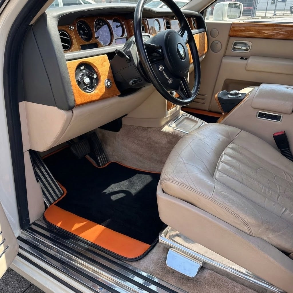 Custom Floor Mats for Rolls Royce Phantom VIII (2017-2024) with Orange Leather