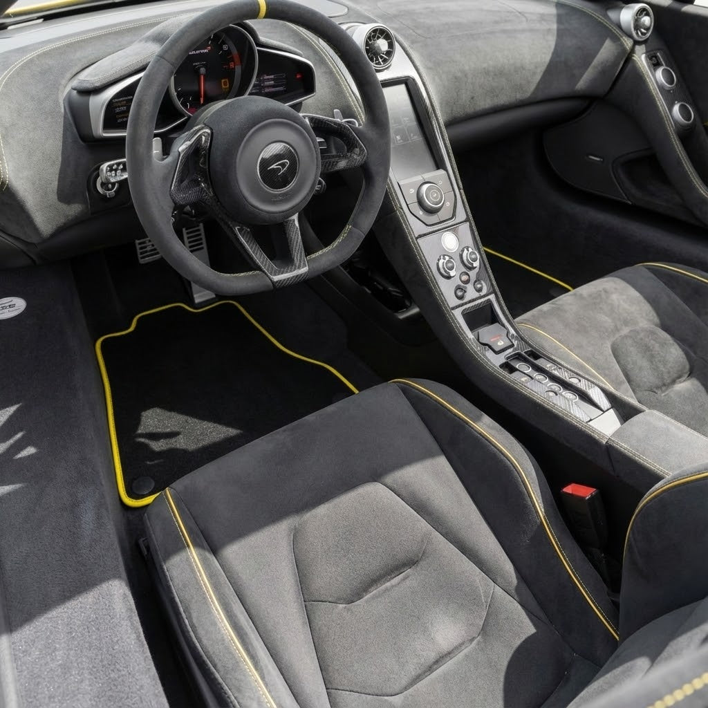 Floor Mats For McLaren 650S (2015-2018) Black Tailored With Yellow Trim