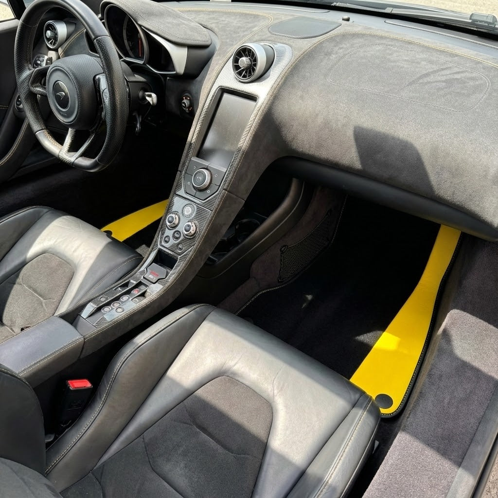 Black Floor Mats for McLaren MP4-12C (2011–2014) with Yellow Leather