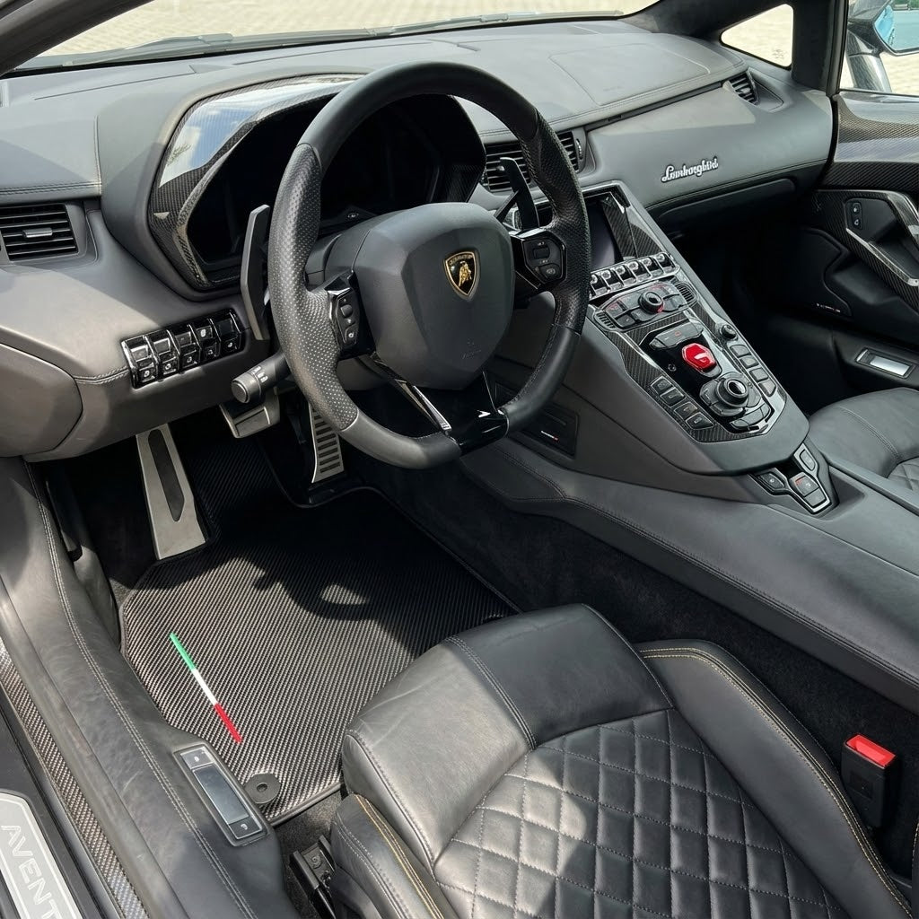 Interior look of floor mats for Lamborghini Aventador