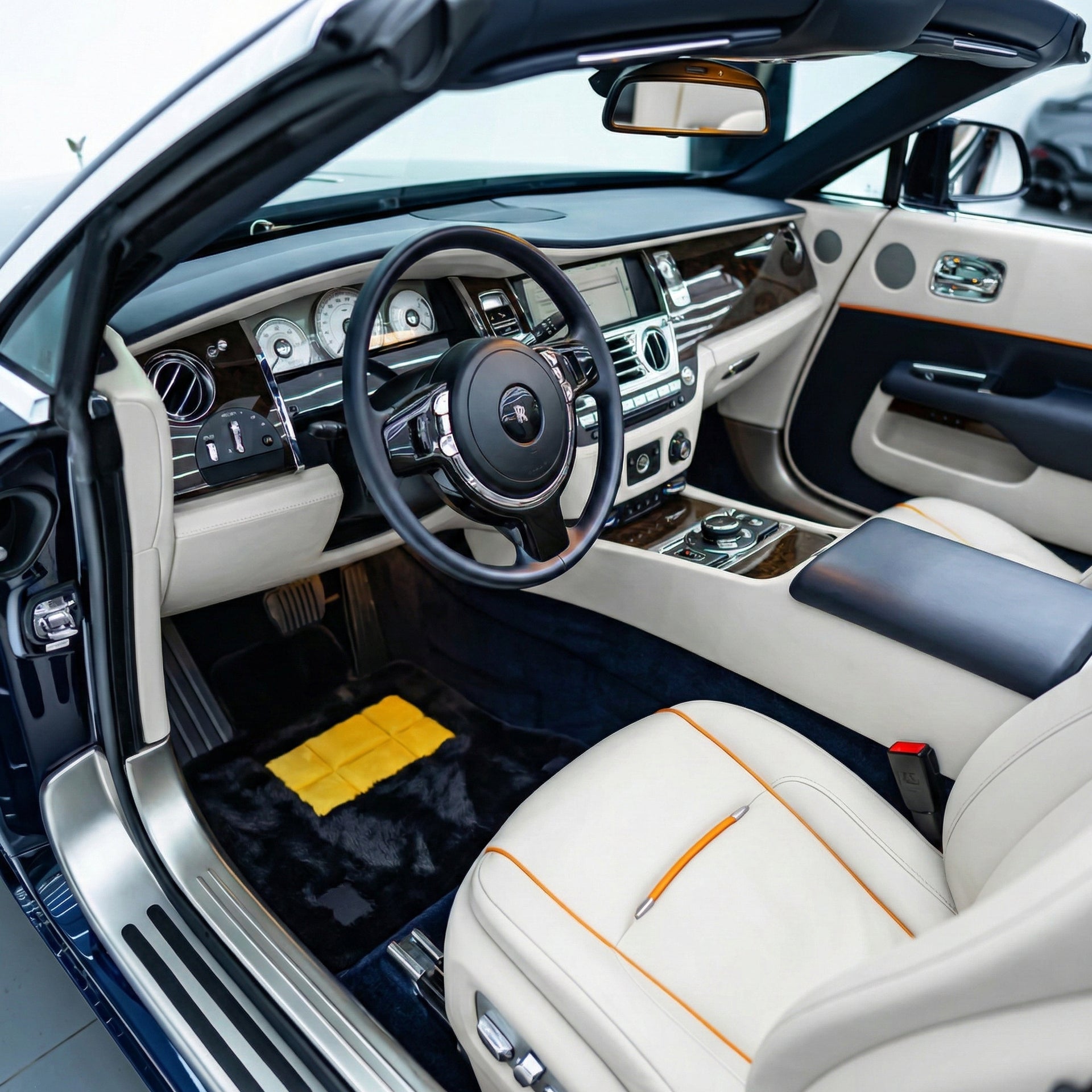 White Sheepskin Floor Mats For Rolls Royce Dawn Rr6 2016-2023 Er56 Design Brand - ER56 Design