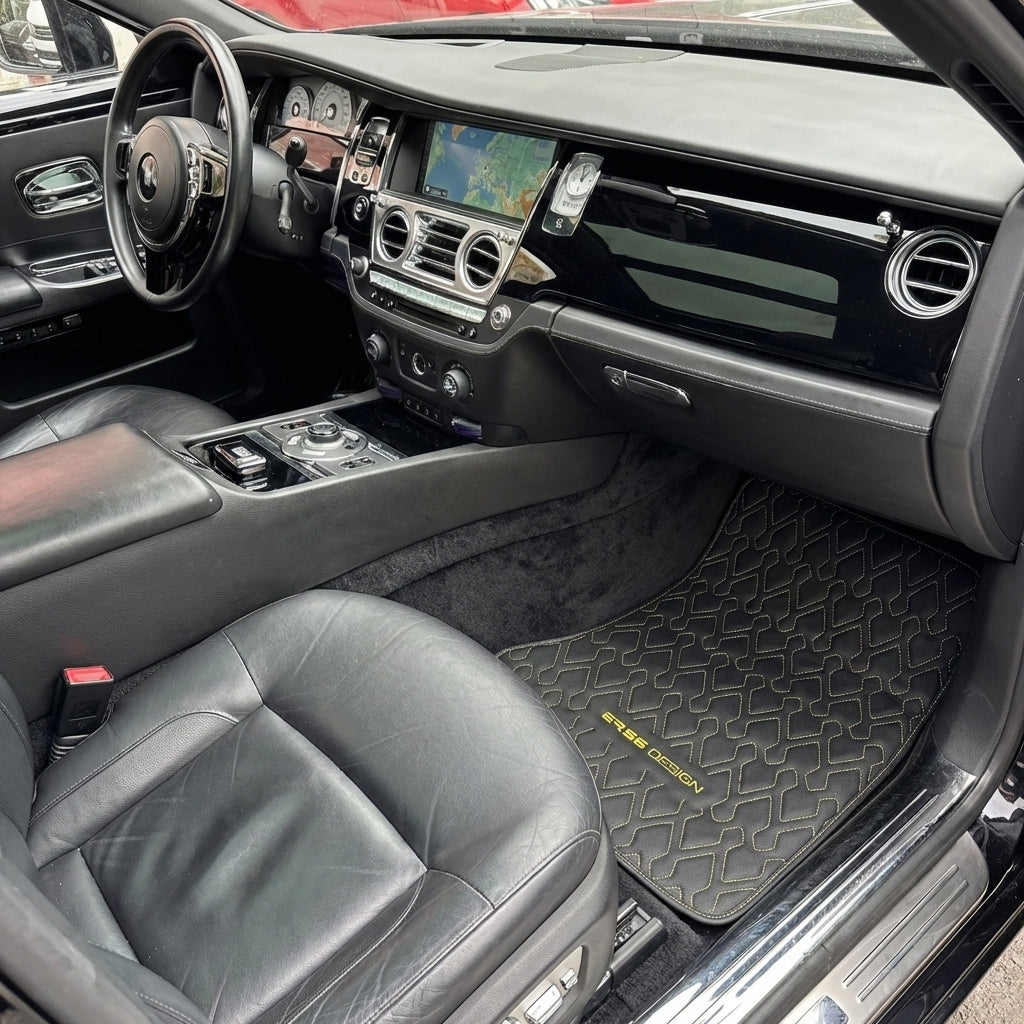 Black Leather Floor Mats for Rolls-Royce Ghost Series I (2010–2020) ER56 Design