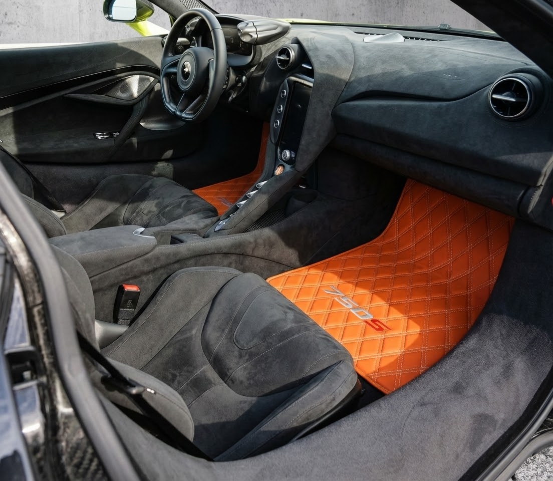 Interior look of floor mats for Orange Leather Floor Mats For McLaren 750S (2023-2025)