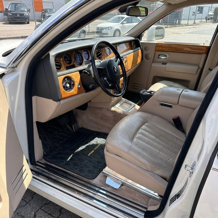 Black Leather Floor Mats for Rolls-Royce Phantom Sedan (2003-2016) ER56 Design