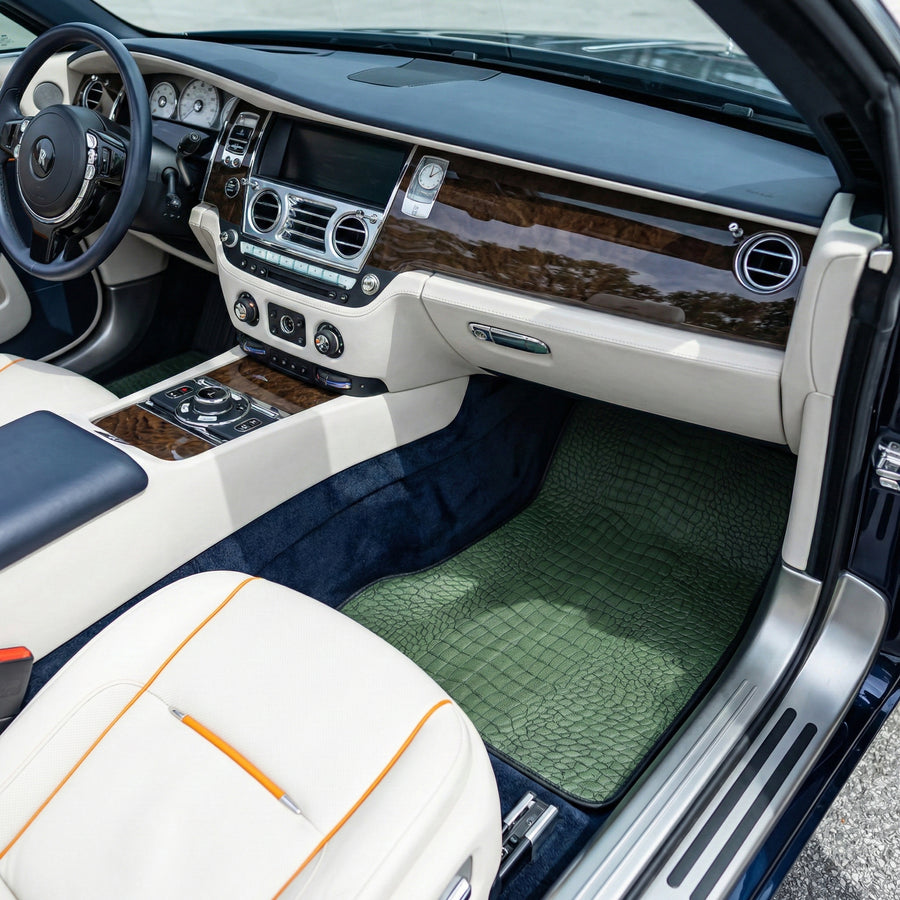 Green Leather Floor Mats For Rolls Royce Black Badge Dawn Rr6 2016-2023