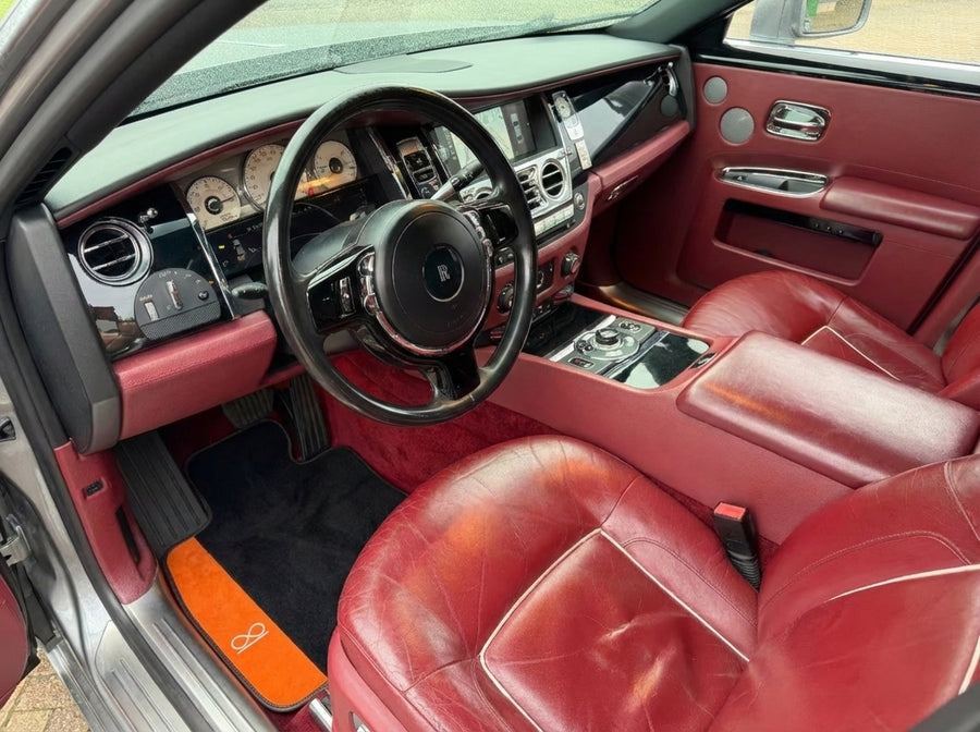 Black Floor Mats for Rolls Royce Black Badge Ghost Series II (2021-2024) with Orange Alcantara