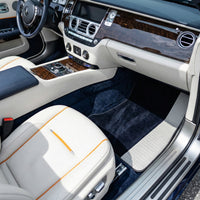 Black Floor Mats for Rolls Royce Dawn 2016-2023 with Gray Leather Borders