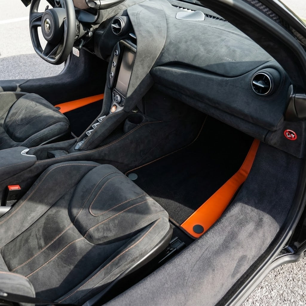 Black Floor Mats for McLaren 750S (2023-2025) with Blue Leather - AutoWin