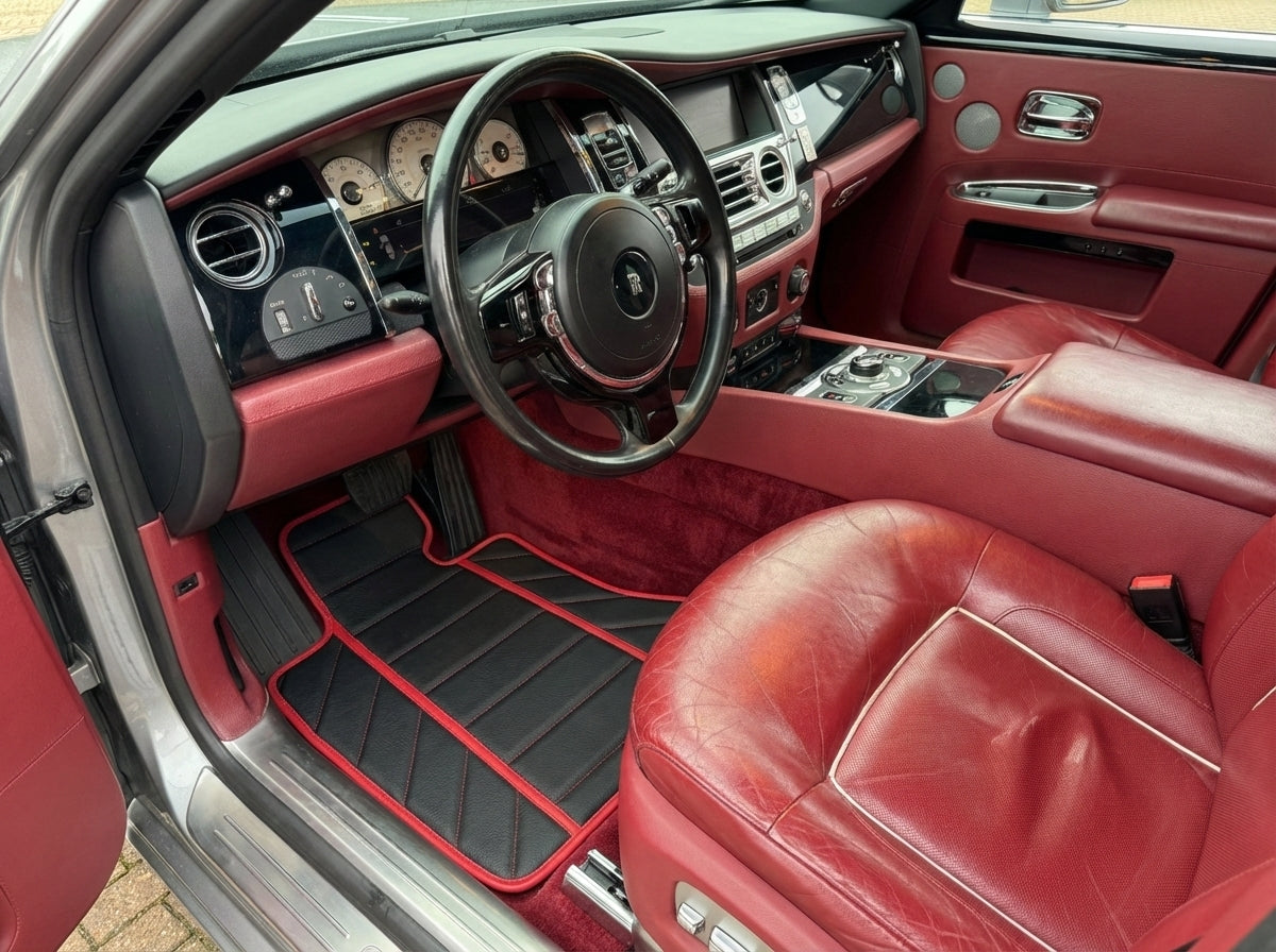 Custom Black Floor Mats for Rolls Royce Ghost Series II (2021-2024) with Yellow Leather - AutoWin