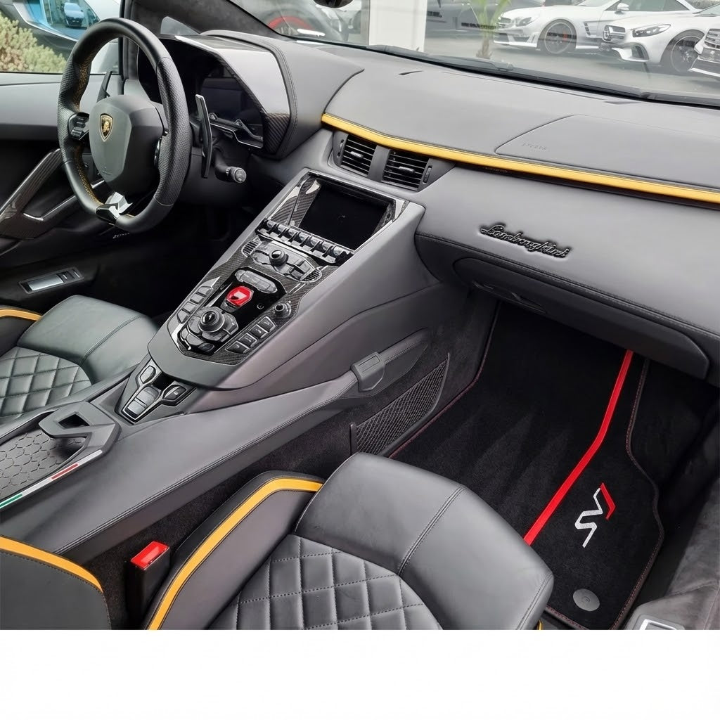 Black Floor Mats for Lamborghini Aventador SVJ with Alcantara Leather
