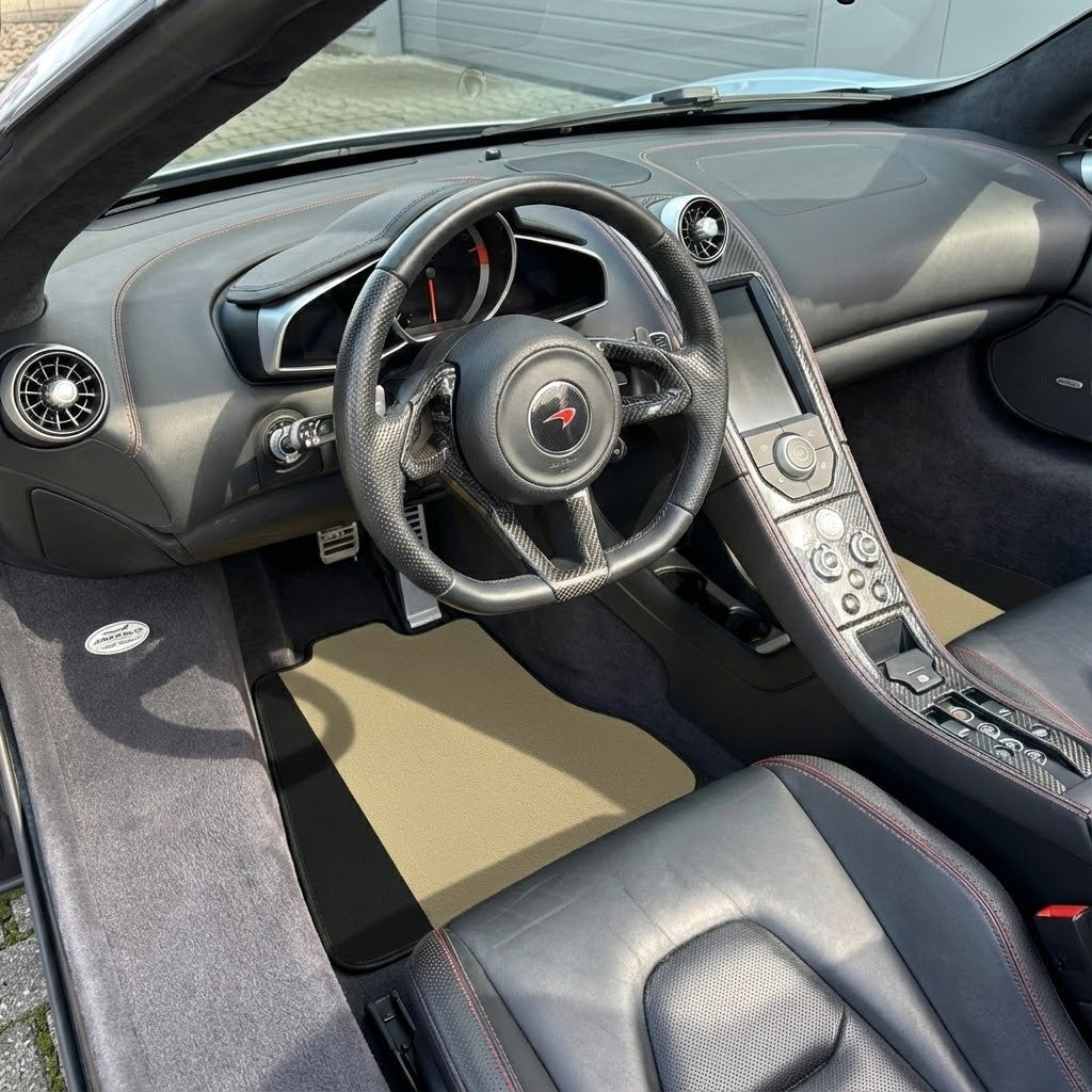 Leather Floor Mats for McLaren MP4-12C (2011–2014) Black Tailored Yellow Sewing - AutoWin