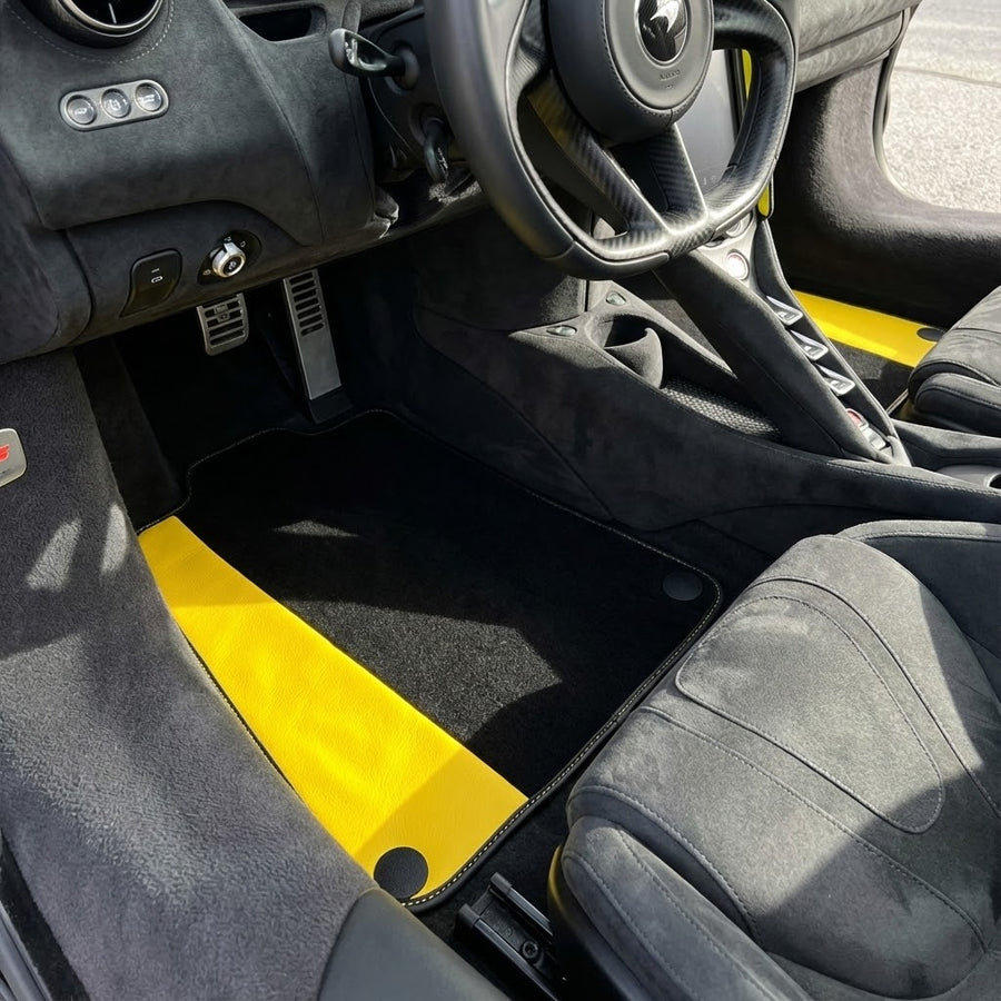 Black Floor Mats for McLaren 750S (2023-2025) with Yellow Leather