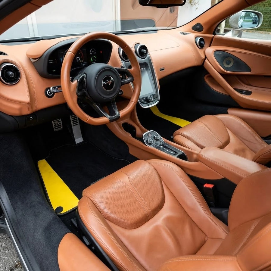 Black Floor Mats for McLaren 570S (2015-2021) with Yellow Leather