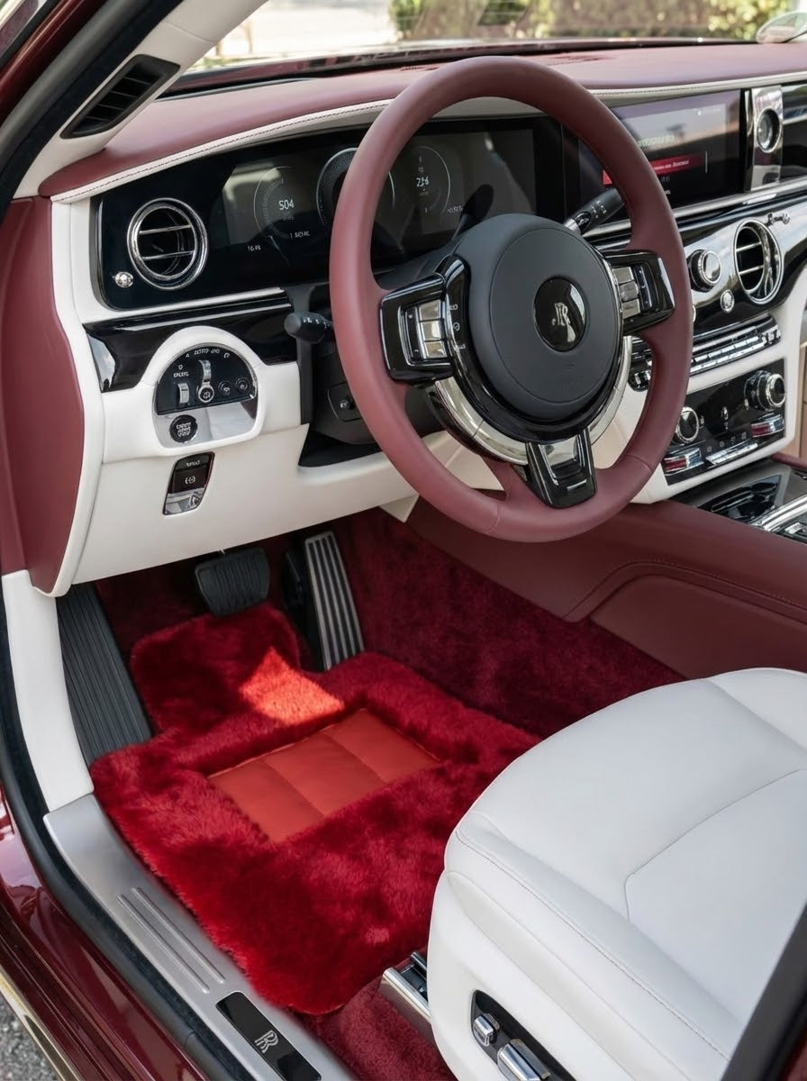 Red Sheepskin Floor Mats for Rolls Royce Spectre (2023-2024) ER56 Design Brand