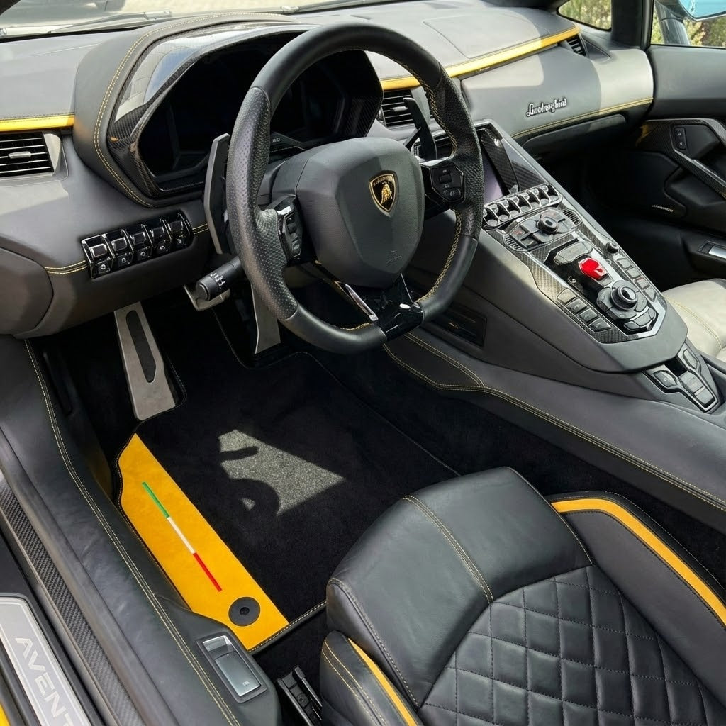 Interior look of floor mats for Lamborghini Aventador