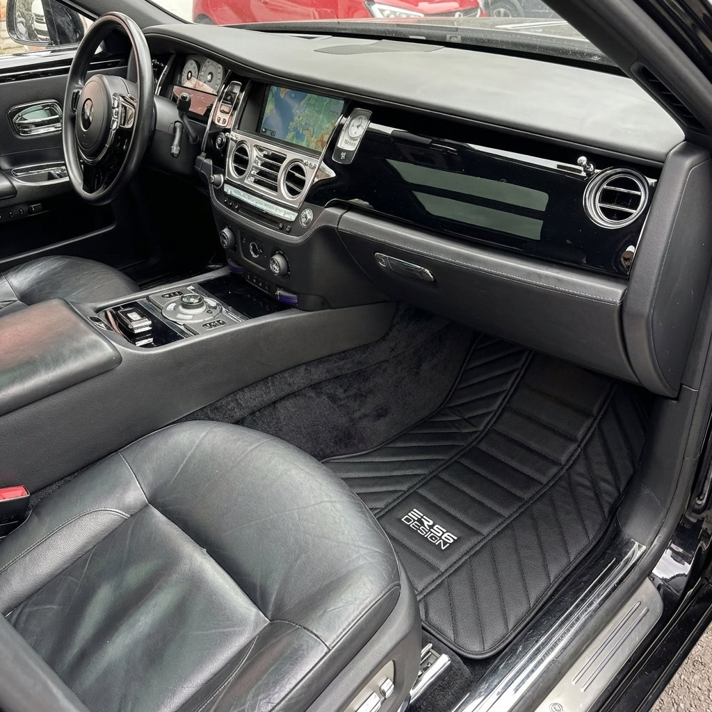 Black Leather Floor Mats for Rolls Royce Ghost Series I (2010–2020) ER56 Design