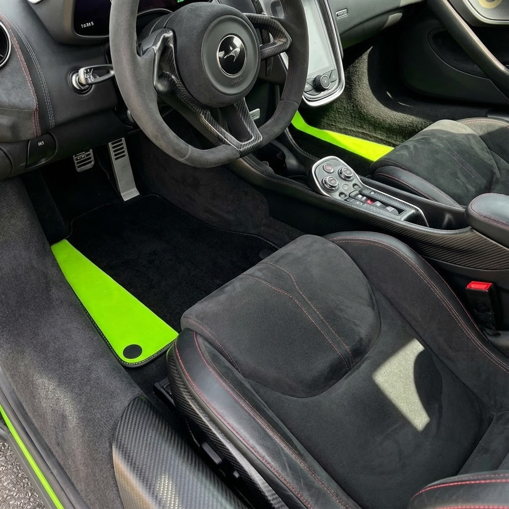 Customizable Black Floor Mats for McLaren 570S (2015-2021) with Green Leather