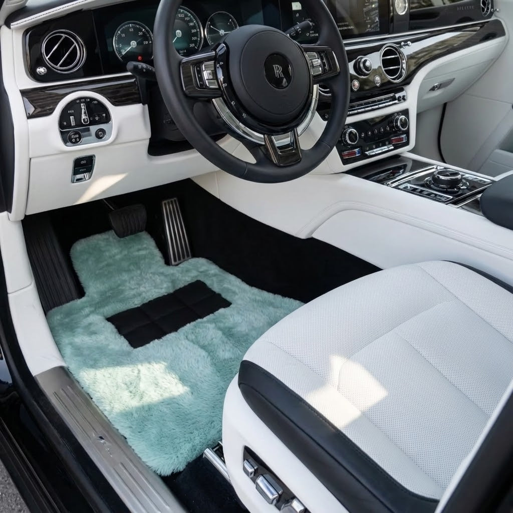 Tiff Blue Sheepskin Floor Mats For Rolls Royce Spectre (2023-2024) ER56 Design Brand