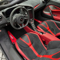 Black Floor Mats For McLaren 720S Year 2017-2021 With Red Alcantara Leather