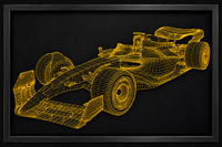 Black Leather Formula 1 Race Car Inspired Wall Art: Embroidered Yellow Stitch