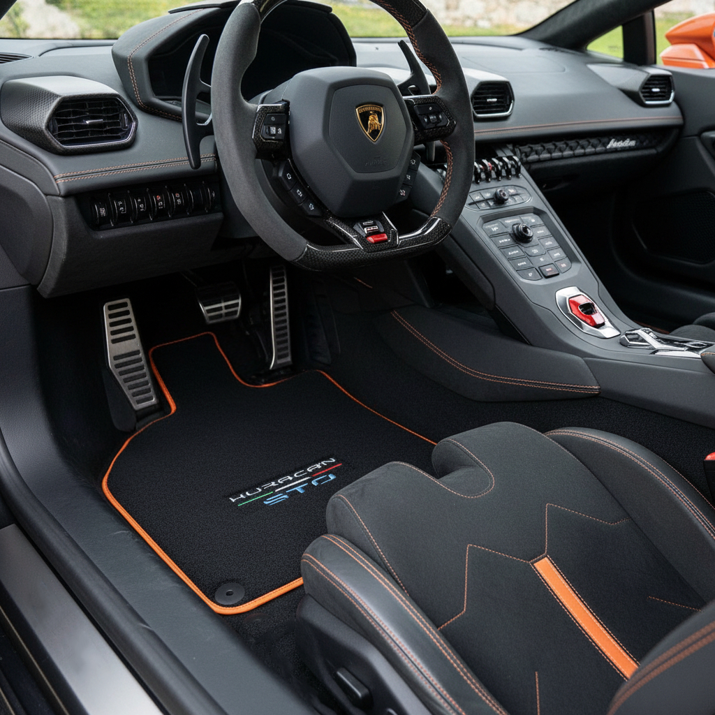 Customizable Leather Floor Mats with Line Pattern for Lamborghini Huracan STO (2021-2024) - AutoWin